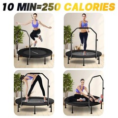 40 Inch Foldable Rebounder Trampoline with Adjustable U Bar Handle 350lb