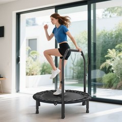 40″ Mini Exercise Trampoline Rebounder w/ Adjustable Handle – Adult Cardio Gym