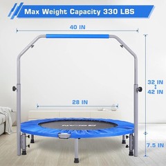 Portable 40″/48″ Mini Trampoline with Adjustable Bar – Perfect for Home Gym