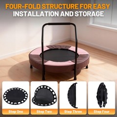 36in Foldable Bungee Toddler Trampoline w/ Handle Quiet Stable 1+Kids Indoor Toy