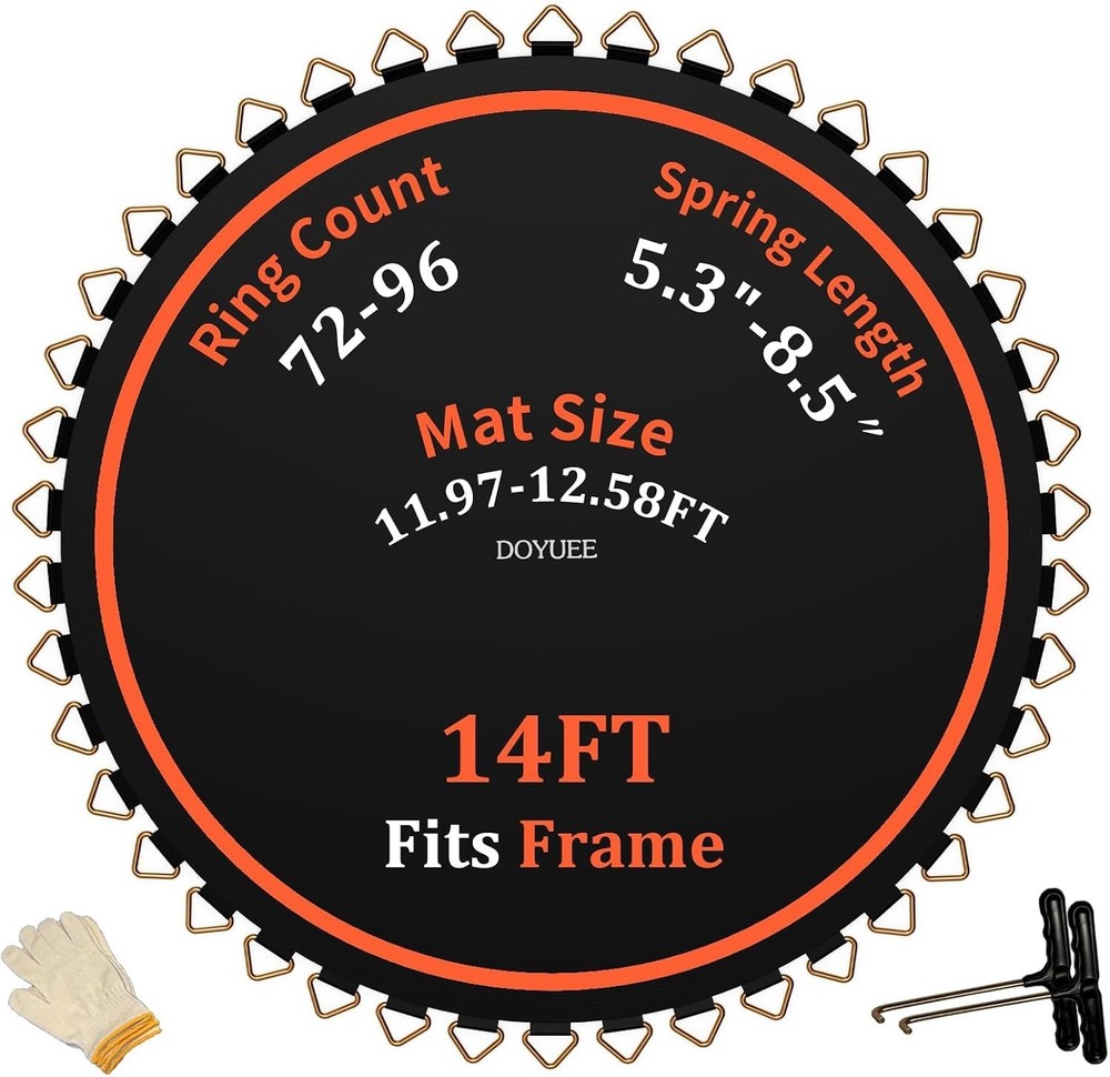 Trampoline Replacement Mat Fits 14Ft Frame, With 88 Rings & 150.8″Diameter
