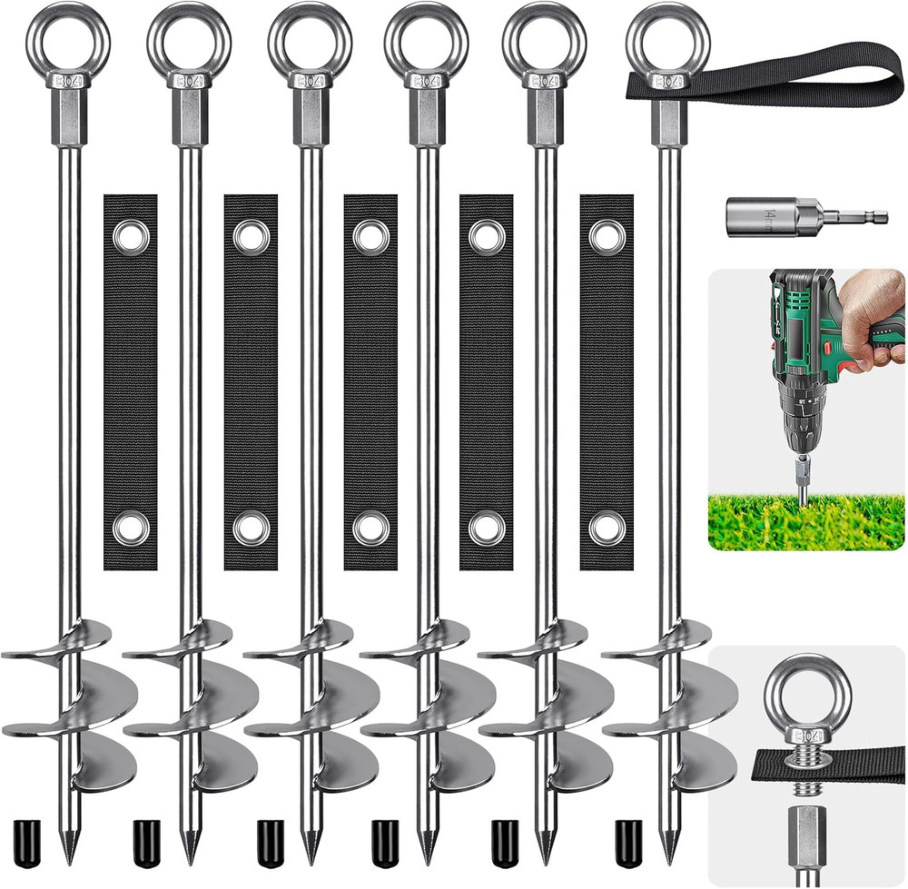 24” Ground Anchors Screw in – Heavy Duty Trampoline Anchors – Shed Anchor Kit –
