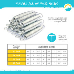 SkyBound Trampoline Springs 12pk (3.5″ to 8.5″ sizes) Thicker Steel Replacement