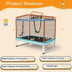 Topbuy 3-in-1 Kids Trampoline w/ Swing & Horizontal Bar 6FT Outdoor Indoor