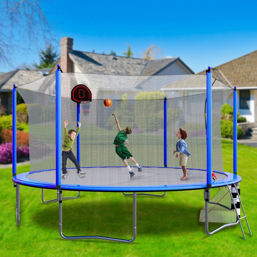 16FT Trampoline with Enclosure Net Outdoor Trampoline with Soccer Goal Ladder