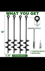 Ground Anchors Heavy Duty, Swing Set Anchor Kit 18 Inch 4 Pack Screw in Earth…