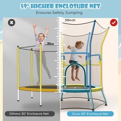 Kids Mini Trampoline w/59″ Higher Enclosure Net Seamless Jumping Mat Zipper Door