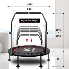 Foldable Mini Trampoline, Adjustable Foam Handle, 32 Springs