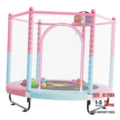 60″ Trampoline for Kids, 5 FT Indoor & Outdoor Toddler Baby 5FT Pink/Blue