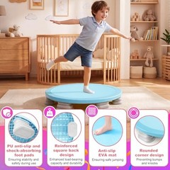 Sensory Trampoline Indoor, Mini Trampoline for Kids, Bounce Board, Round Blue