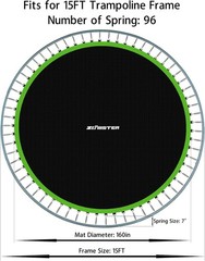Zoomster Replacement Jumping Mat 15 ft Round 96 V-Hooks – Frame Only (No Springs