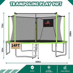14FT Trampoline ,Sports Fitness Trampolines with Enclosure Net, Recreational