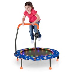 36″ Mini Toddler Trampoline W/LED Bluetooth Speaker Detachable Handle Kids Gifts