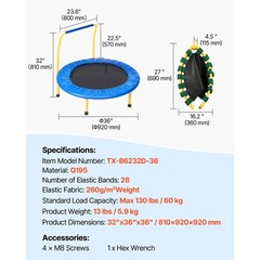 VEVOR 3FT Trampoline for Kids Indoor/Outdoor Foldable Baby Toddlers Trampoline