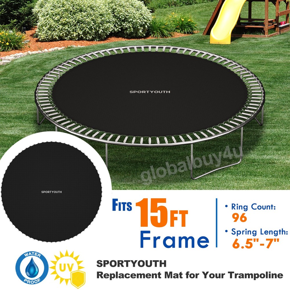 Round Replacement Trampoline Mat Fit 15t Frame 96 Rings with 6.5-7″ Spring Tools