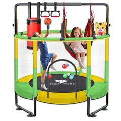 Indoor & Outdoor Trampoline for Kids with Enclosure, Toddler 55″ yellow green