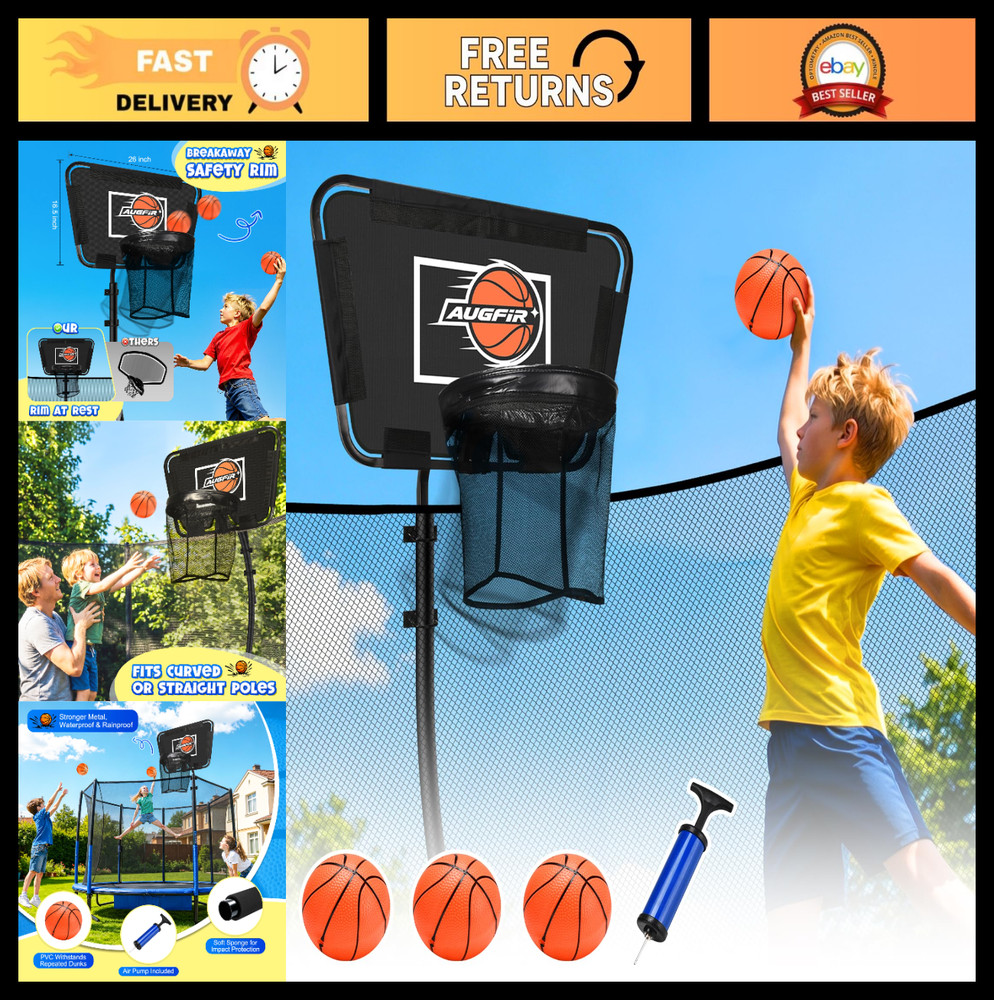 Adjustable Metal Trampoline Basketball Hoop with Mini Ball & Pump – Fits All Pol