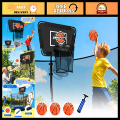 Adjustable Metal Trampoline Basketball Hoop with Mini Ball & Pump – Fits All Pol