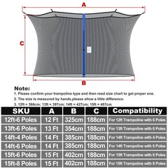 Replacement Trampoline Safety Enclosure Net for Round 12/13/14/15 FT Frame Fence