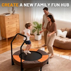 36in Foldable Bungee Toddler Trampoline w/ Handle Quiet Stable 1+Kids Indoor Toy