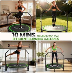 50 Inch Indoor Trampoline with Safety Features and Resistance Bands for Exercise