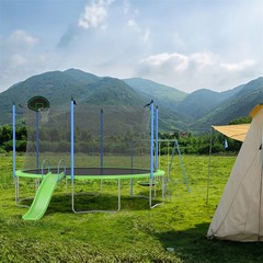 12FT Trampoline w/Slide and Swings, ASTM Approved Large Recreational Trampoline