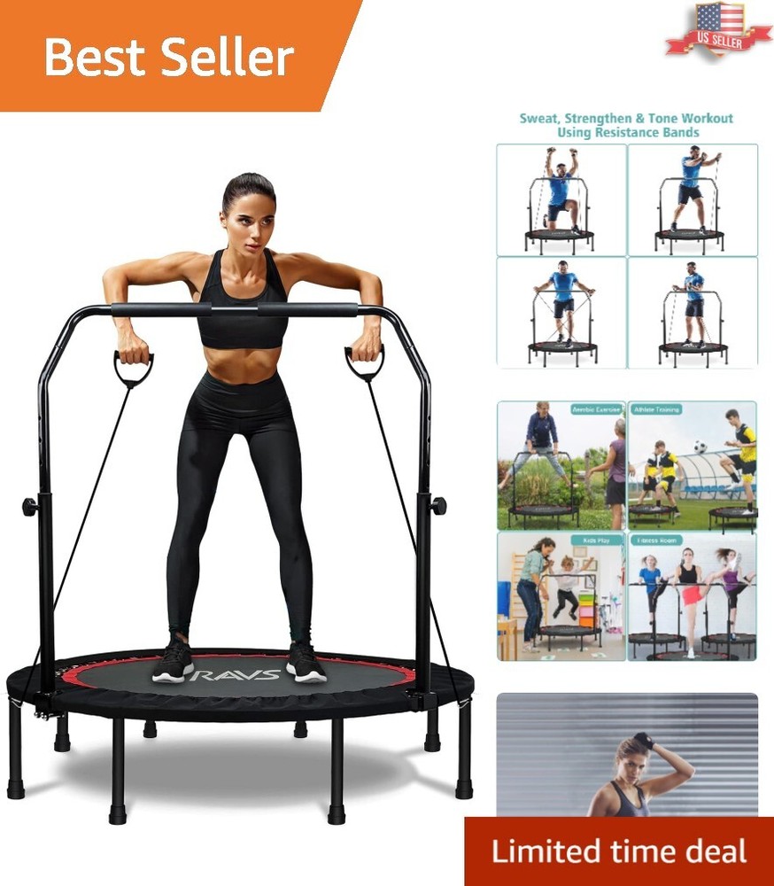 Foldable Mini Trampoline – 40″/48″ Fitness Rebounder with Adjustable Handle &…