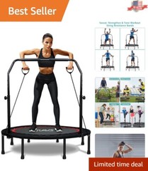 Foldable Mini Trampoline – 40″/48″ Fitness Rebounder with Adjustable Handle &…