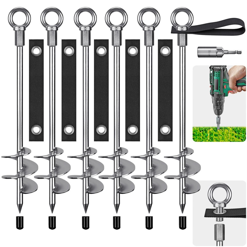 Ground Anchors 18” Heavy Duty 12mm Solid Steel – for Trampoline, Shed, Tent