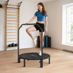 40″ Mini Exercise Trampoline Rebounder w/ Adjustable Handle – Adult Cardio Gym