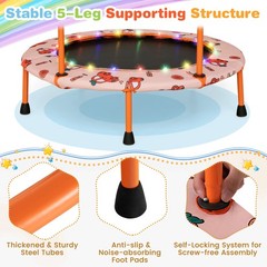 36” Mini Toddler Trampoline w/ LED Bluetooth Speaker Detachable Handle Kids