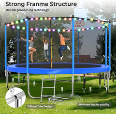 Upgraded 16FT 15FT 14FT 12FT 10FT 8FT Trampoline Outdoor with Basketball Hoop an