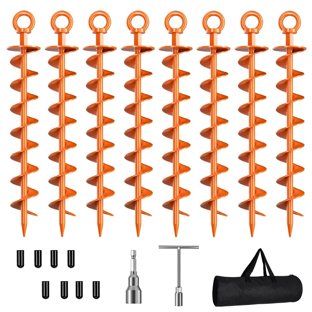 Ground Anchor Screw in, 8 Pack Spiral Trampoline Anchors with Nut and Tool Sw…