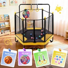 54 Inch Trampoline for Kids with Enclosure, Indoor & Outdoor Toddler Trampoline