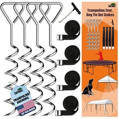 Set of 4 Heavy Duty Trampoline Stakes Corkscrew Anchor Kit with Belt Straps