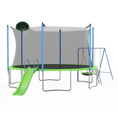 12FT Trampoline for Kids w/ Safety Enclosure Net & Basketball Hoop & Swings