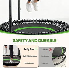 50 Inch Indoor Trampoline with Safety Features and Resistance Bands for Exercise