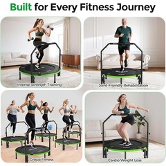 Ultra Stable Trampoline W/ Adjustable Handle Supports 330Lbs Quick Assembly New