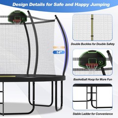 12ft 14ft 16ft Outdoor Round Trampoline with Basketball Hoop for Kids & Adult