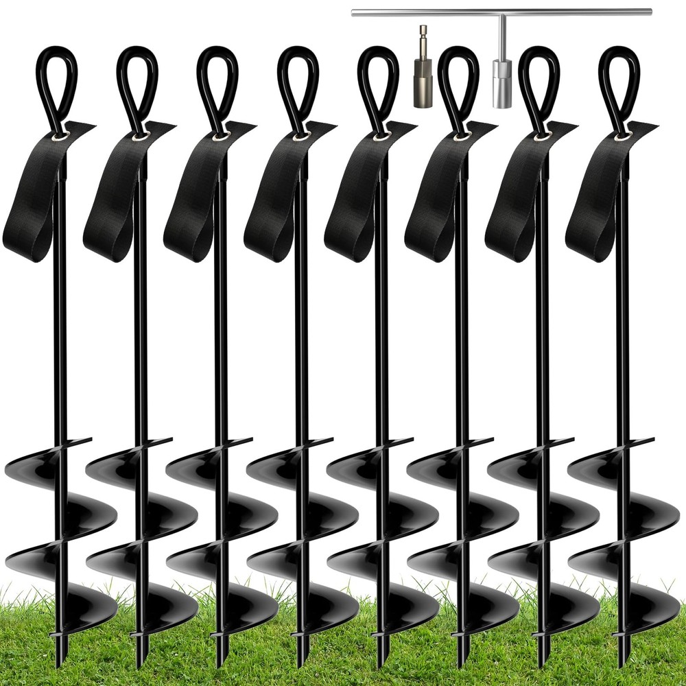 18 Inch Heavy Duty Ground Anchors Screw in, 8 Pack Spiral Trampoline Stakes w…