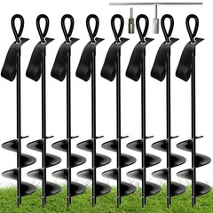 18 Inch Heavy Duty Ground Anchors Screw in, 8 Pack Spiral Trampoline Stakes w…