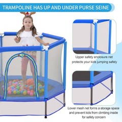 55” Toddlers Trampoline w/ Safety Enclosure Net and Balls Kids Mini Trampoline