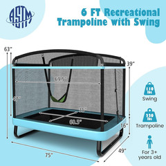 6FT Kids Trampoline with Swing, ASTM Approved Rectangle Recreational Trampoline