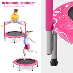 36″ Kids Trampoline Rebounder W/Full Covered Handrail & Pad Indoor Outdoor Pink
