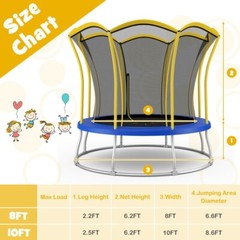 10′ Kids Enclosure Net Unique Flower Shape Trampoline w/Galvanized Steel Frame