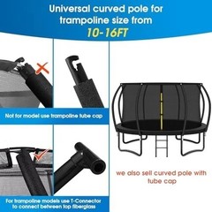 Trampoline Curved Pole Replacement Universal 10-16ft Frame with T Connector