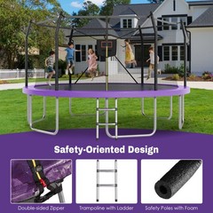 14ft Outdoor Trampoline with LED Lights and Basketball Hoop for Kids & Adults