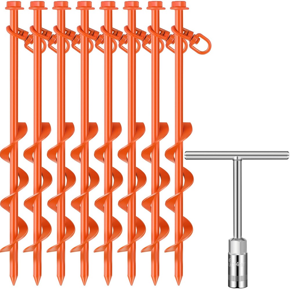 8 Pcs Ground Anchors Screw in, 12 Inch Heavy Duty Tent Stakes with Trampoline An