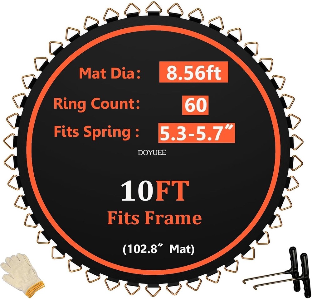 Fits 10FT Trampoline 60 Rings & (102.8″|8.56ft) Mat-Fits 5.3-5.7″ Springs