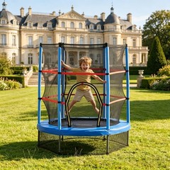 Kids Safety Trampoline with Enclosure Net, 55″ Diameter, 99 lbs Capacity